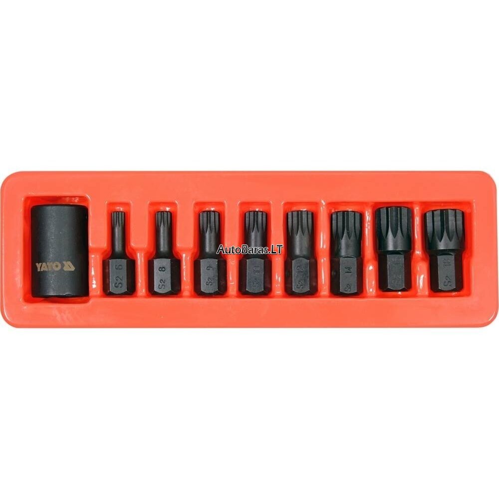 YATO 1/2" Galvučių smūginių su antgaliais rinkinys (SPLINE) (9vnt)