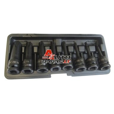 1/2" Prailgintų galvučių smūginių su antgaliais rinkinys (TORX) 8vnt. 1/2" Prailgintų galvučių smūginių su antgaliais rinkinys (TORX) 8vnt.