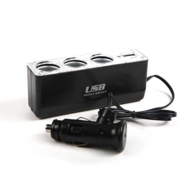 12/24V šakotuvas - 3x cigaretinės jungtys ir 1x USB