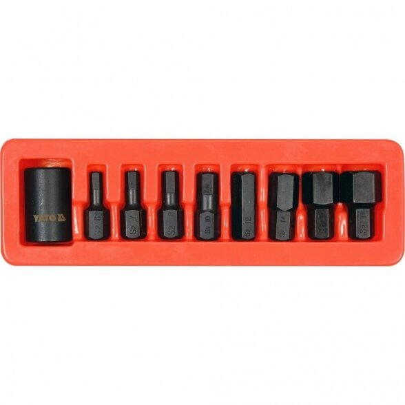 YATO 1/2" Galvučių smūginių su antgaliais rinkinys (HEX) (9vnt)