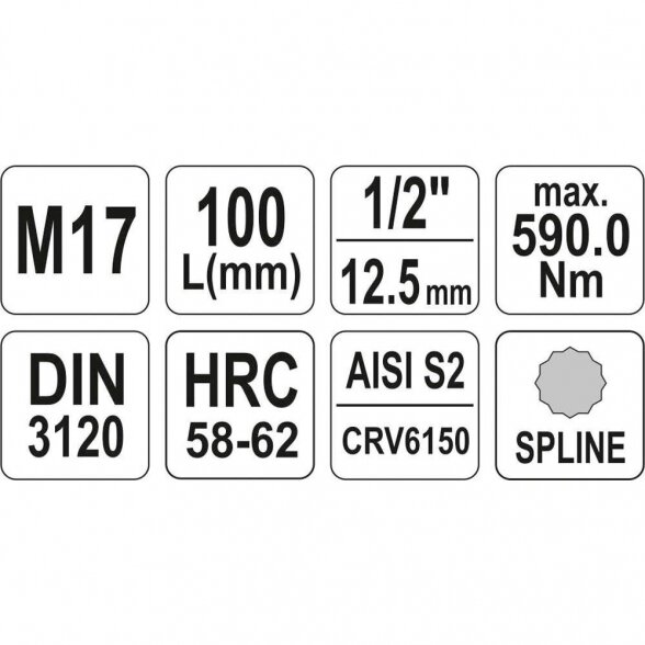 1/2" Galvutė su 100L SPLINE M17 antgaliu (prailginta) 3