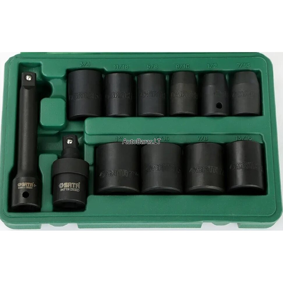 1/2" Smūginių galvučių rinkinys 12vnt. (7/16"-1") (Colinė sistema) 1