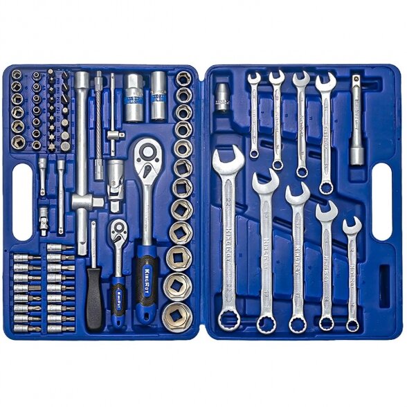 1/4" + 1/2" Galvučių ir raktų rinkinys 82vnt. 2