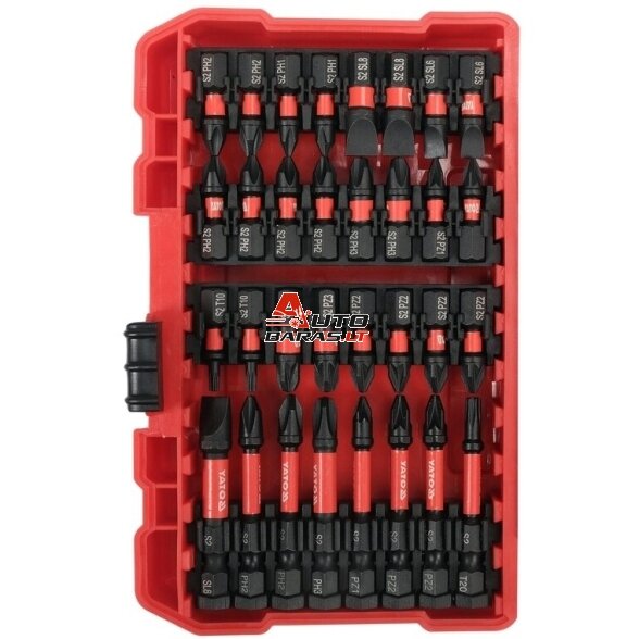 YATO 1/4" Smūginių keičiamų antgalių rinkinys (PLOKŠČIAS,PZ,PH,TORX) 54vnt. 2