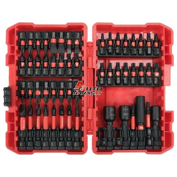 YATO 1/4" Smūginių keičiamų antgalių rinkinys (PLOKŠČIAS,PZ,PH,TORX) 54vnt.