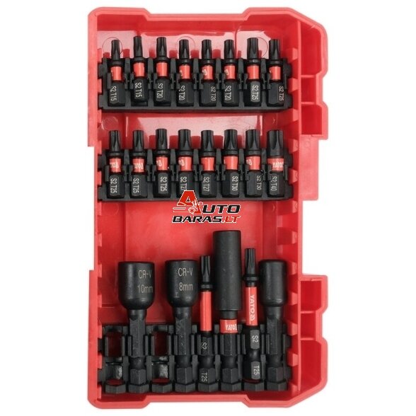 YATO 1/4" Smūginių keičiamų antgalių rinkinys (PLOKŠČIAS,PZ,PH,TORX) 54vnt. 1