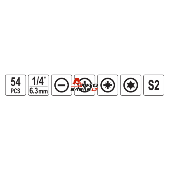 YATO 1/4" Smūginių keičiamų antgalių rinkinys (PLOKŠČIAS,PZ,PH,TORX) 54vnt. 4