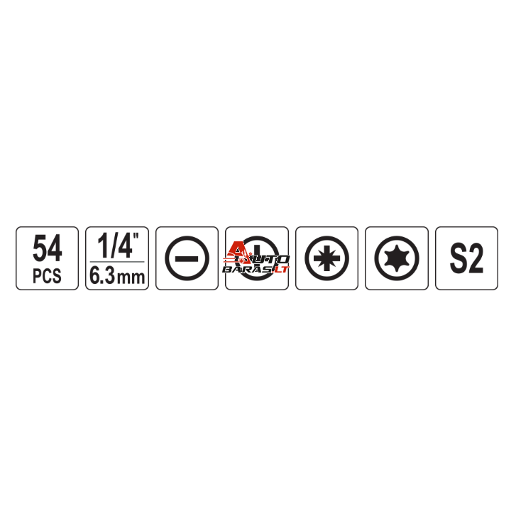 YATO 1/4" Smūginių keičiamų antgalių rinkinys (PLOKŠČIAS,PZ,PH,TORX) 54vnt. 4