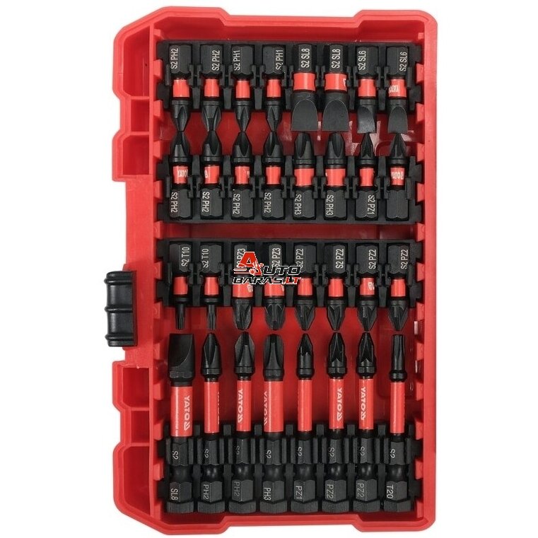 YATO 1/4" Smūginių keičiamų antgalių rinkinys (PLOKŠČIAS,PZ,PH,TORX) 54vnt. 2