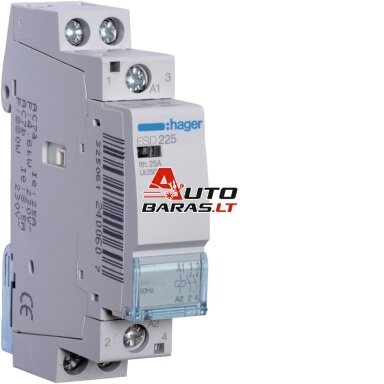 1 poliaus kontaktorius Hager ESD225 (25A, 230V, 2NO, 1 mod.) 1 poliaus kontaktorius Hager ESD225 (25A, 230V, 2NO, 1 mod.)