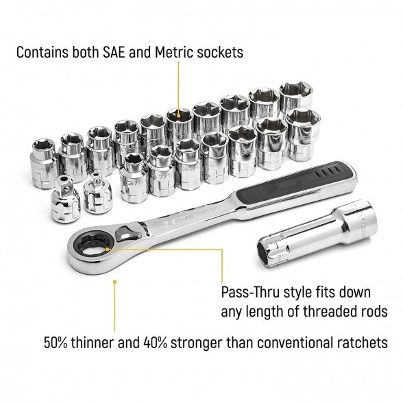 SATA 3/8" Galvučių rinkinys 21vnt. 2