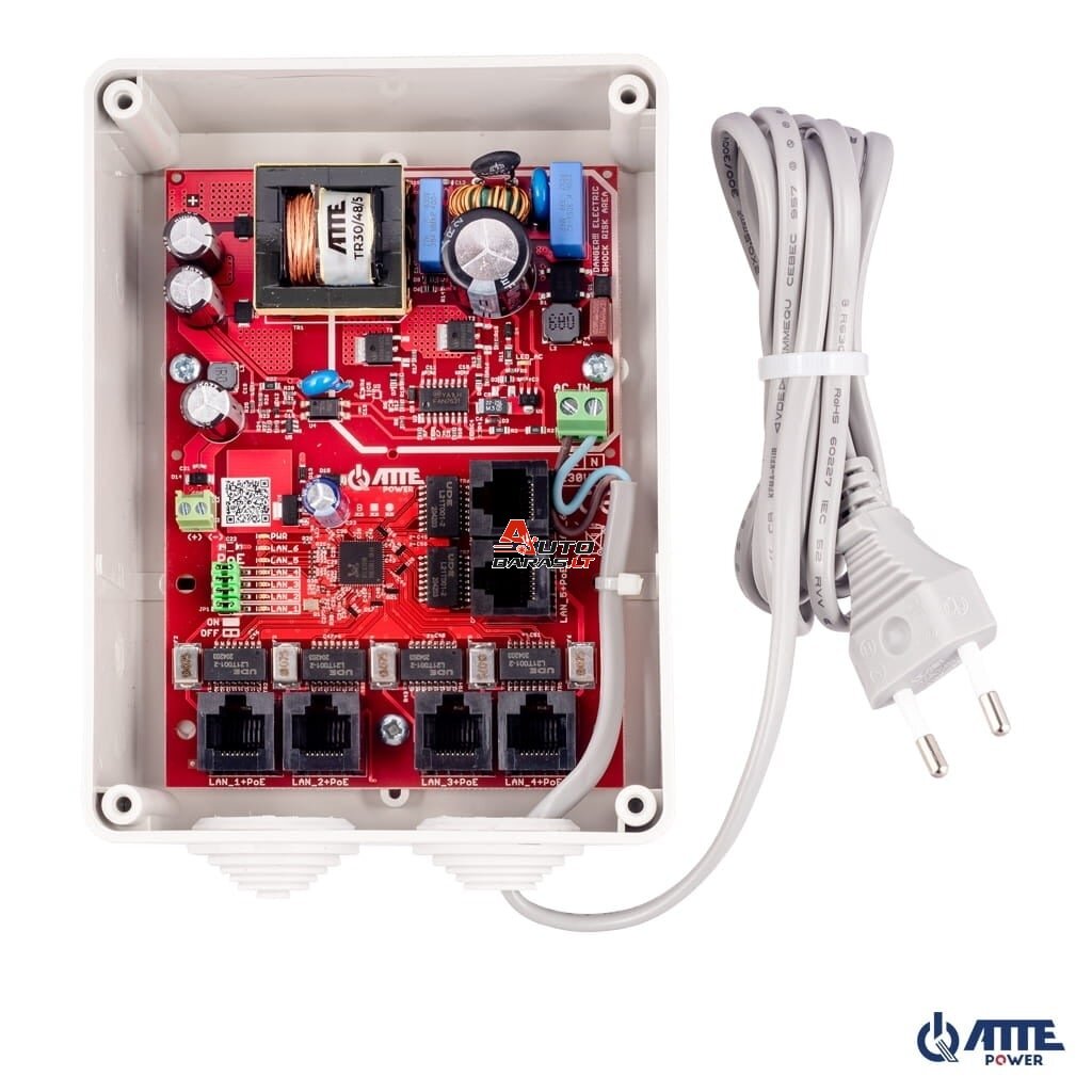6 prievadų komutatorius ATTE IPB-5-10A-S4 (5x PoE, 100Mbps, 90W, IP55)