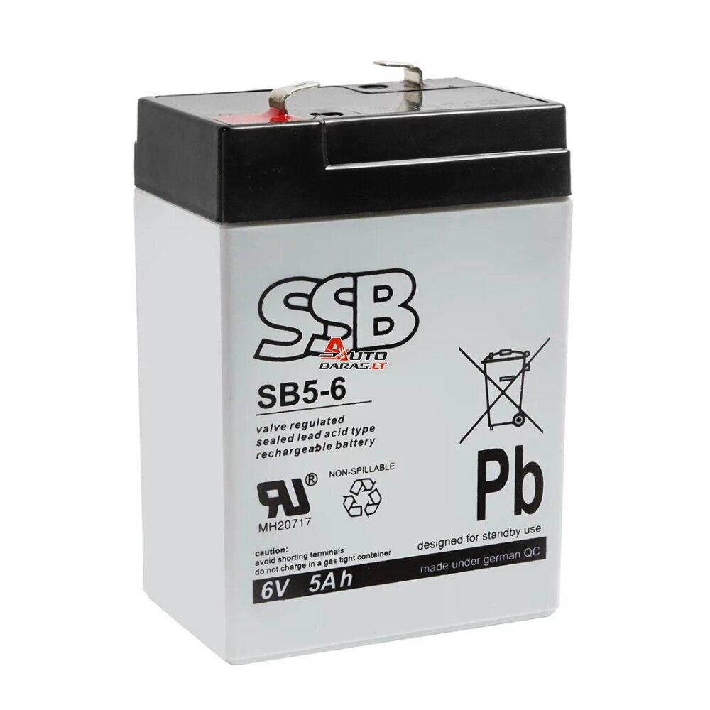 Akumuliatorius (AGM) SSB SB (5Ah, 6V, F1, VRLA)