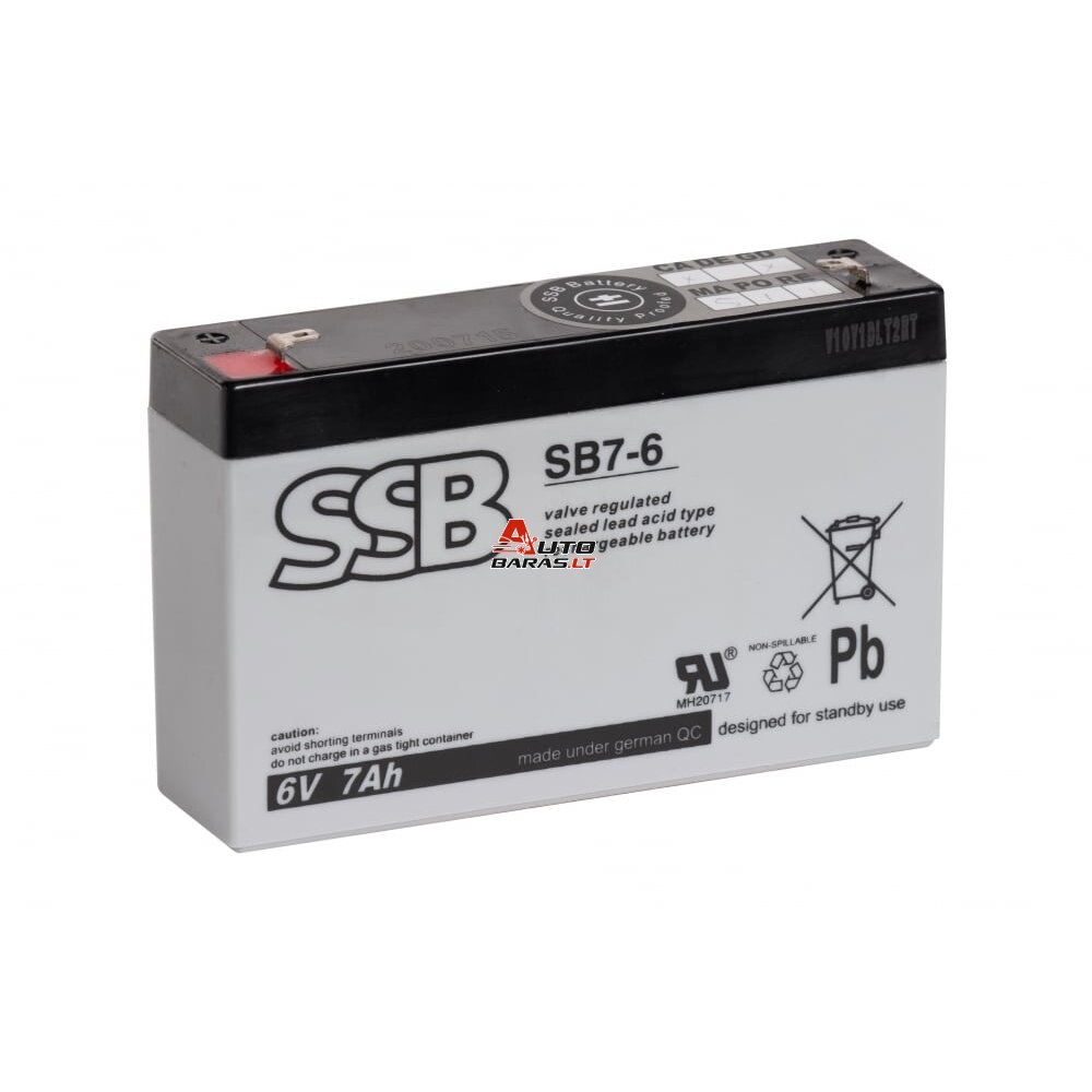 Akumuliatorius (AGM) SSB SB 7Ah 6V F1 VRLA (SB 7-6)
