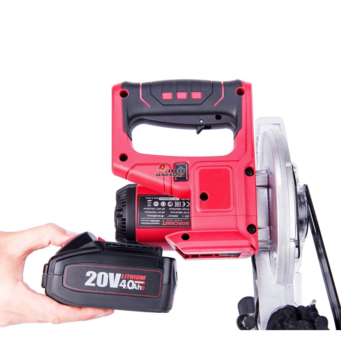 Akumuliatorinės skersinio pjovimo staklės WORCRAFT 185mm 20V LI-ION 10