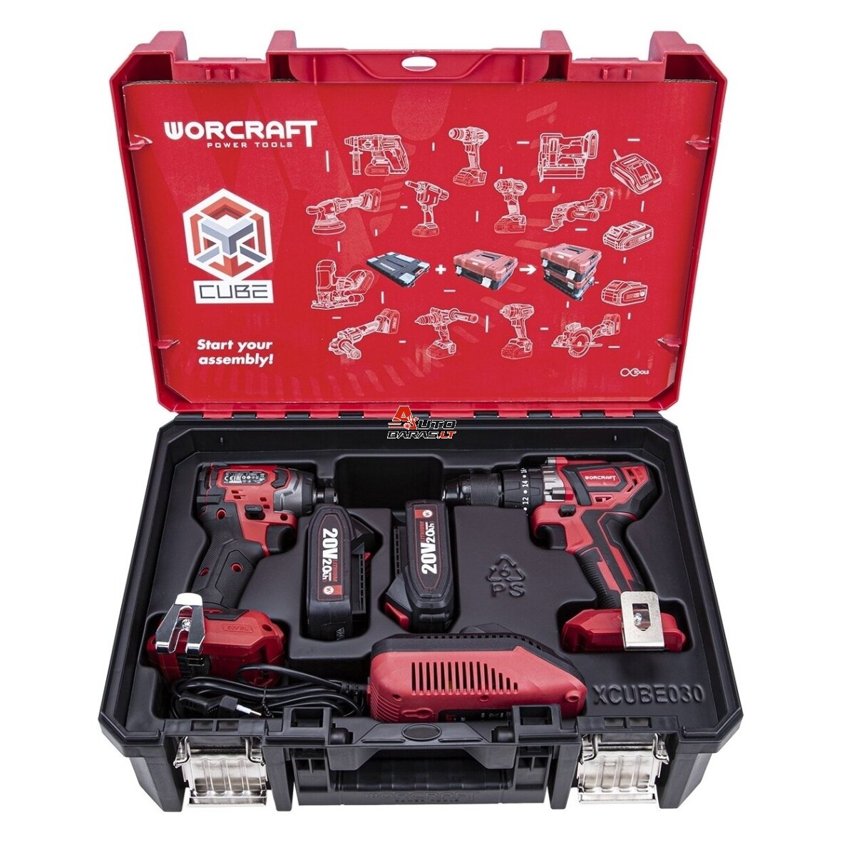 WORCRAFT Akumuliatorinio suktuvo-gręžtuvo ir smūginio suktuvo rinkinys 20V LI-ION (XCUBE dėžė)
