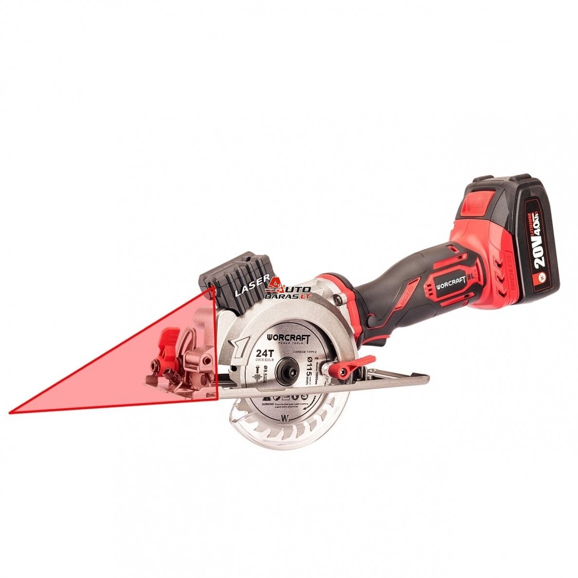WORCRAFT Akumuliatorinis diskinis pjūklas 115mm su laseriu 20V LI-ION 1