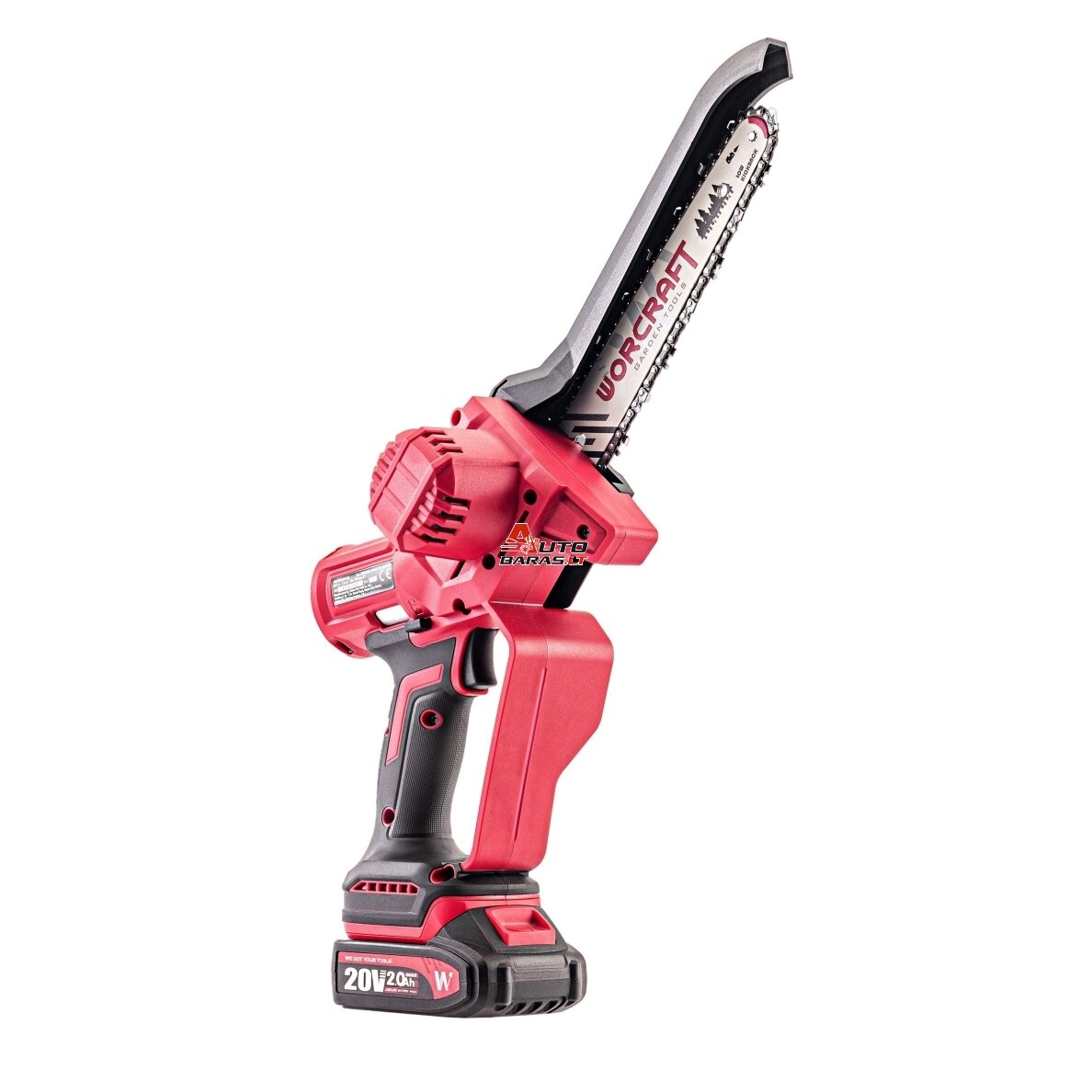 Akumuliatorinis grandininis mini pjūklas 8” su teleskop. prailg. WORCRAFT 20V LI-ION 3