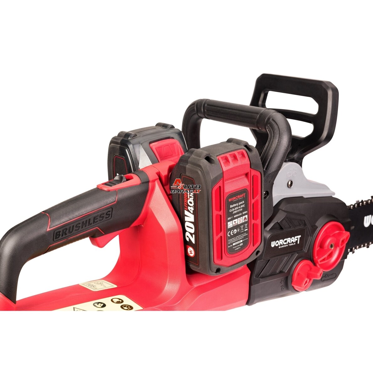 Akumuliatorinis grandininis pjūklas WORCRAFT 40V (20V+20V) LI-ION (Be akumuliatoriaus ir kroviklio) 6