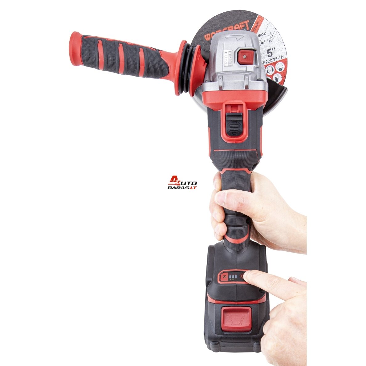 WORCRAFT Akumuliatorinis šlifuoklis kampinis 125mm 20V LI-ION (plastikinė dėžė) 2x4.0ah 2