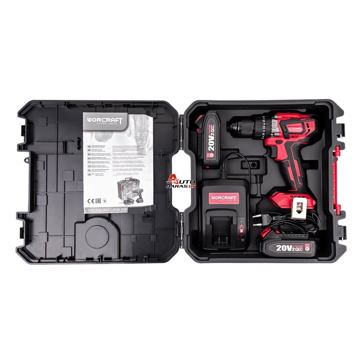Akumuliatorinis suktuvas-gręžtuvas su kalimu WORCRAFT 20V LI-ION ir priedais 78vnt., 2x2.0Ah 3