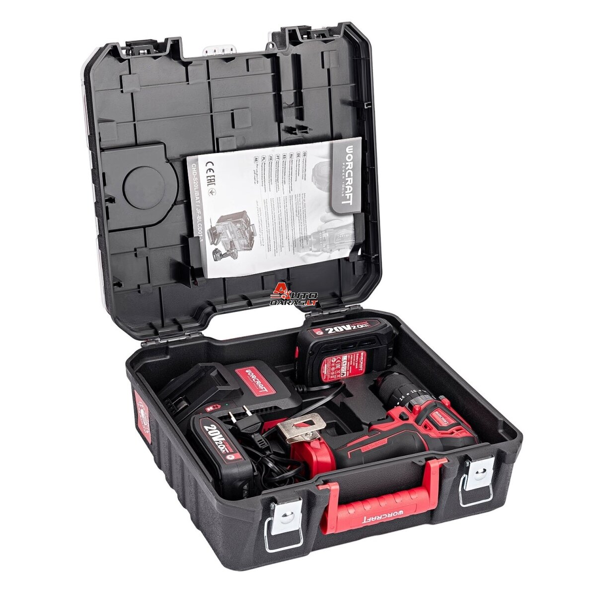 Akumuliatorinis suktuvas-gręžtuvas su kalimu WORCRAFT 20V LI-ION ir priedais 78vnt., 2x2.0Ah 4