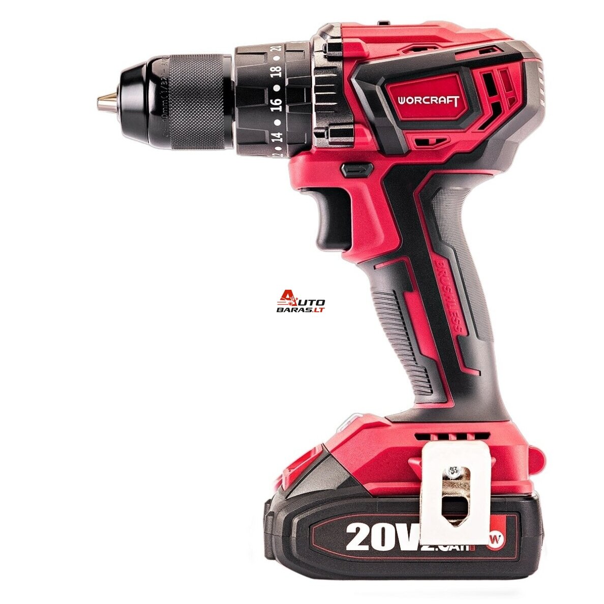 Akumuliatorinis suktuvas-gręžtuvas su kalimu WORCRAFT 20V LI-ION ir priedais 78vnt., 2x2.0Ah 7