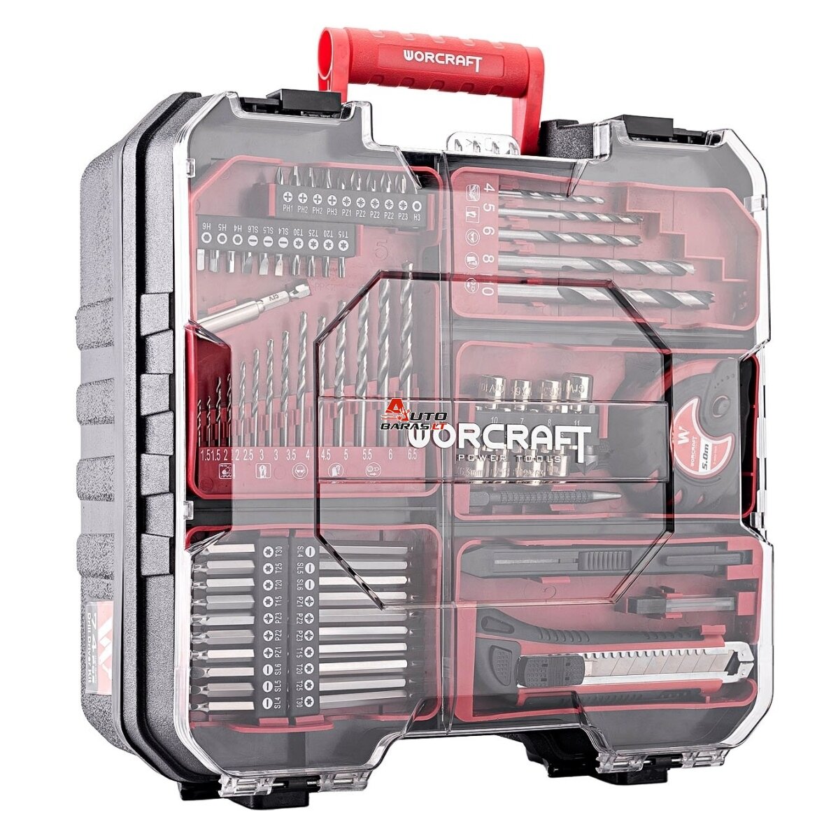 Akumuliatorinis suktuvas-gręžtuvas su kalimu WORCRAFT 20V LI-ION ir priedais 78vnt., 2x2.0Ah 2