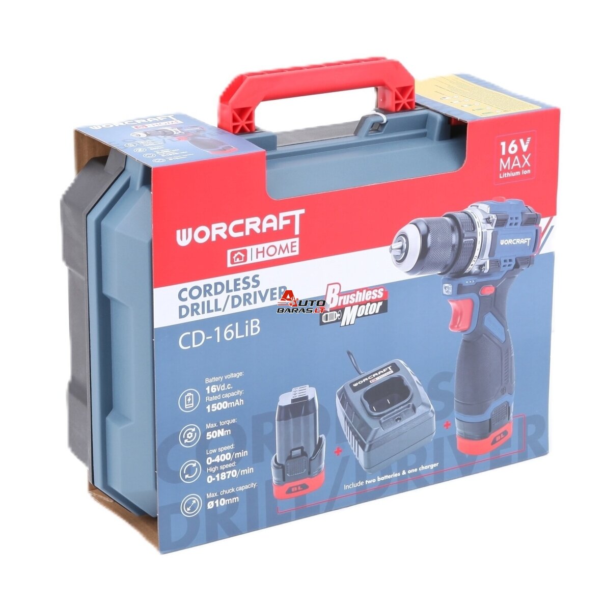 Akumuliatorinis suktuvas-gręžtuvas WORCRAFT su priedais 16.8V LI-ION (pl.dėž.) 1