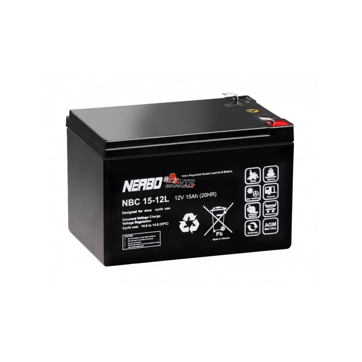 Akumuliatorius 12V 15h F2 6.3mm AGM VRLA NERBO NBC15-12L