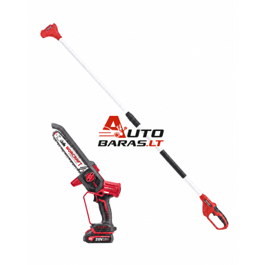 Akumuliatorinis grandininis mini pjūklas 8” su teleskop. prailg. WORCRAFT 20V LI-ION