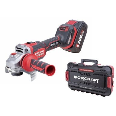 WORCRAFT Akumuliatorinis šlifuoklis kampinis 125mm 20V LI-ION (plastikinė dėžė) 2x4.0ah WORCRAFT Akumuliatorinis šlifuoklis kampinis 125mm 20V LI-ION (plastikinė dėžė) 2x4.0ah