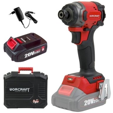 WORCRAFT Akumuliatorinis smūginis suktuvas 1/4'' HEX 20V LI-ION (plastikinė dėžė)