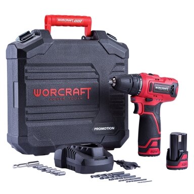 WORCRAFT Akumuliatorinis suktuvas-gręžtuvas su priedais plastikine deže 12V LI-ION WORCRAFT Akumuliatorinis suktuvas-gręžtuvas su priedais plastikine deže 12V LI-ION