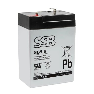 Akumuliatorius (AGM) SSB SB (5Ah, 6V, F1, VRLA) Akumuliatorius (AGM) SSB SB (5Ah, 6V, F1, VRLA)