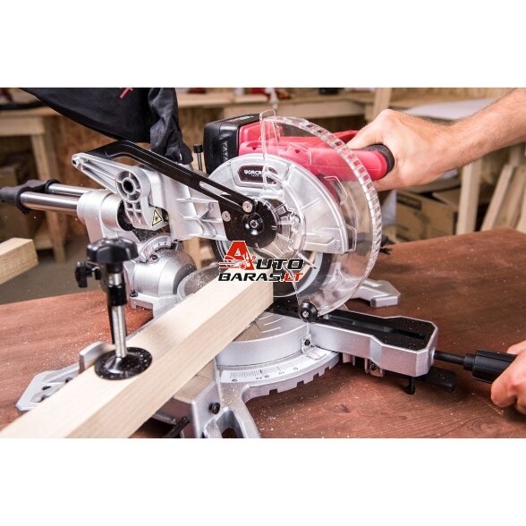 Akumuliatorinės skersinio pjovimo staklės WORCRAFT 185mm 20V LI-ION 18