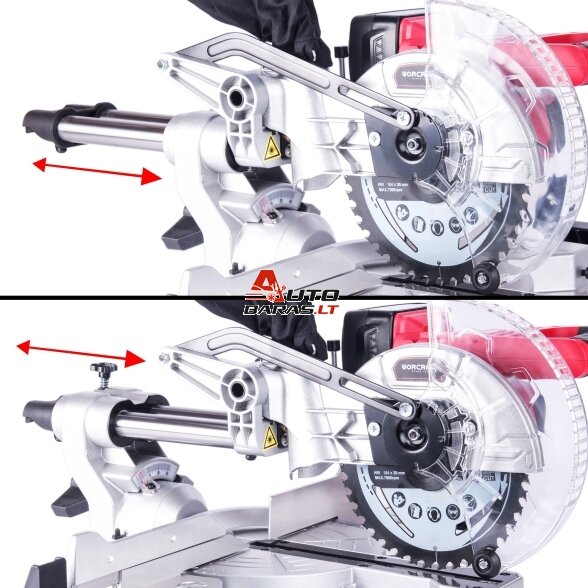 Akumuliatorinės skersinio pjovimo staklės WORCRAFT 185mm 20V LI-ION 11