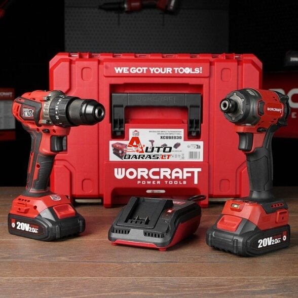 WORCRAFT Akumuliatorinio suktuvo-gręžtuvo ir smūginio suktuvo rinkinys 20V LI-ION (XCUBE dėžė) 16