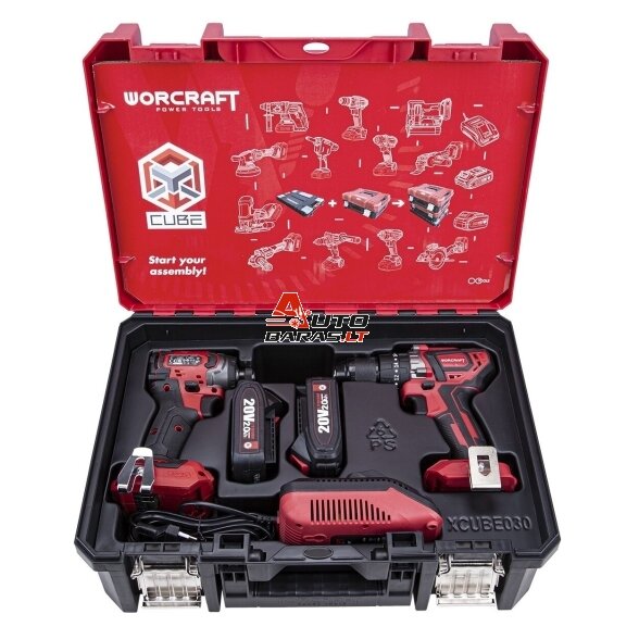 WORCRAFT Akumuliatorinio suktuvo-gręžtuvo ir smūginio suktuvo rinkinys 20V LI-ION (XCUBE dėžė)