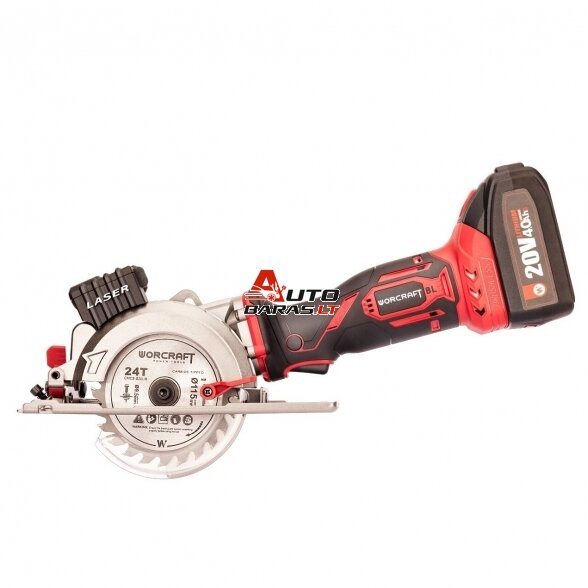 WORCRAFT Akumuliatorinis diskinis pjūklas 115mm su laseriu 20V LI-ION 2