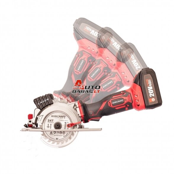 WORCRAFT Akumuliatorinis diskinis pjūklas 115mm su laseriu 20V LI-ION 5