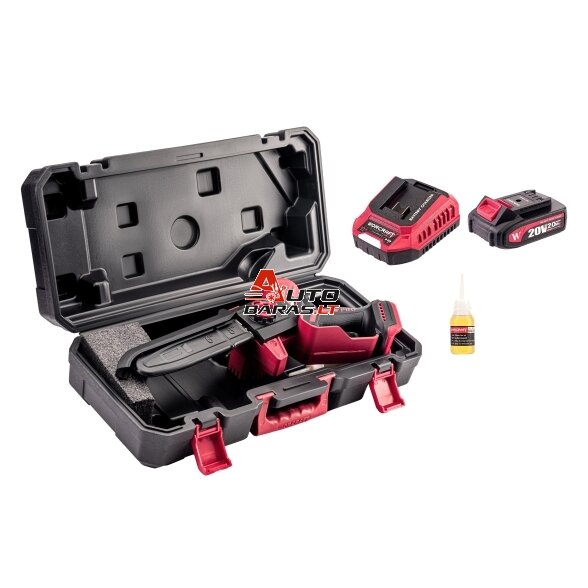 Akumuliatorinis grandininis mini pjūklas 8” su teleskop. prailg. WORCRAFT 20V LI-ION 13