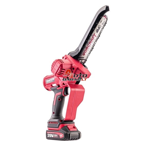 Akumuliatorinis grandininis mini pjūklas 8” su teleskop. prailg. WORCRAFT 20V LI-ION 3
