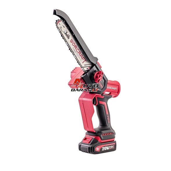 Akumuliatorinis grandininis mini pjūklas 8” su teleskop. prailg. WORCRAFT 20V LI-ION 4