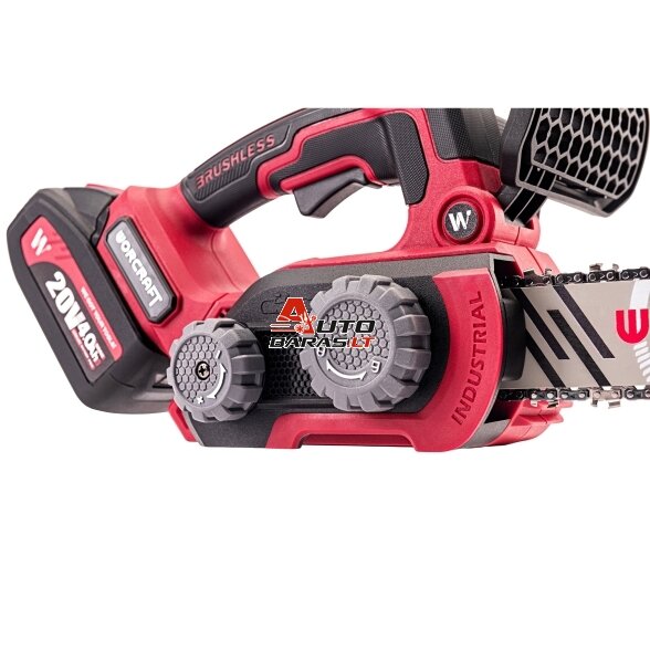Akumuliatorinis grandininis pjūklas WORCRAFT 20V LI-ION (Be akumuliatoriaus ir kroviklio) 5