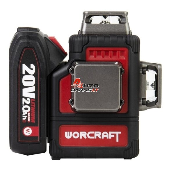 WORCRAFT Akumuliatorinis kryžminių linijų nivelyro 3x3D rinkinys (žalias lazeris) 20V LI-ION (XCUBE dėžė) 3