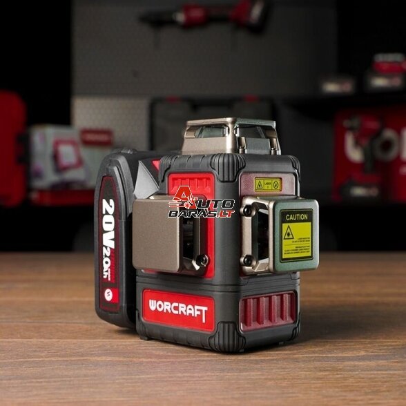 WORCRAFT Akumuliatorinis kryžminių linijų nivelyro 3x3D rinkinys (žalias lazeris) 20V LI-ION (XCUBE dėžė) 7