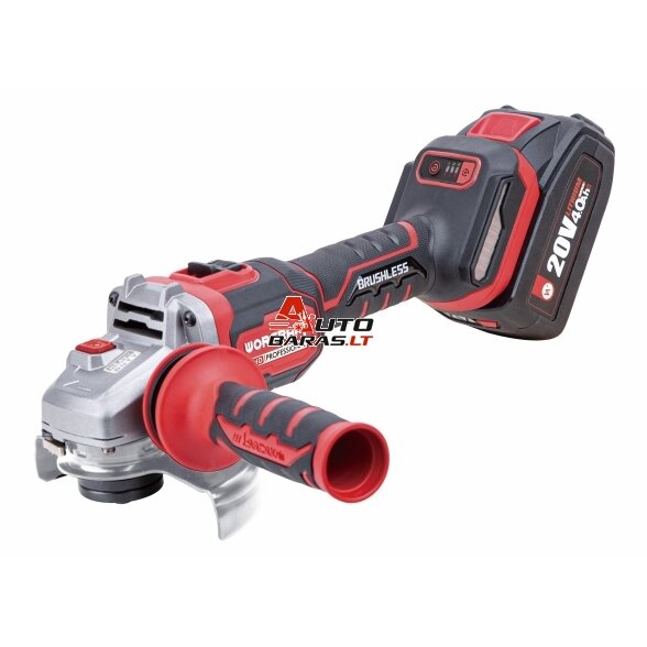 WORCRAFT Akumuliatorinis šlifuoklis kampinis 125mm 20V LI-ION (plastikinė dėžė) 2x4.0ah 1