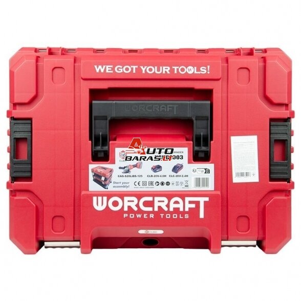 WORCRAFT Akumuliatorinis šlifuoklis kampinis 125mm 20V LI-ION (XCUBE dėžė) 6
