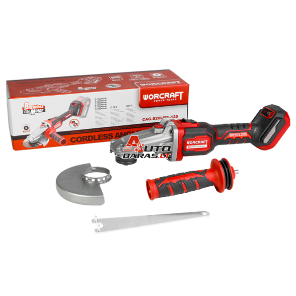 Akumuliatorinis šlifuoklis kampinis (plokščia galva) WORCRAFT 125mm 20V LI-ION (Be akumuliatoriaus ir kroviklio) 8